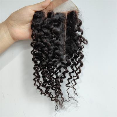 China brazilian curly hair 4*4 lace closure 1B curly color brazilian curly hair 4*4 lace closure 1B curl brazilian hair lace closure for sale