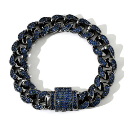 China FASHIONABLE Men's Hip Hop Men's Bracelet CZ 12mm Outlet Bangle CZ 12mm Cuban Blue Color Iced Out Chain Men's Jewelry for sale