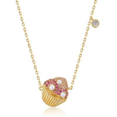 China Fashion Selling Cup Cake Shape 925 Sterling Silver Necklace With Pearl Zircon for sale