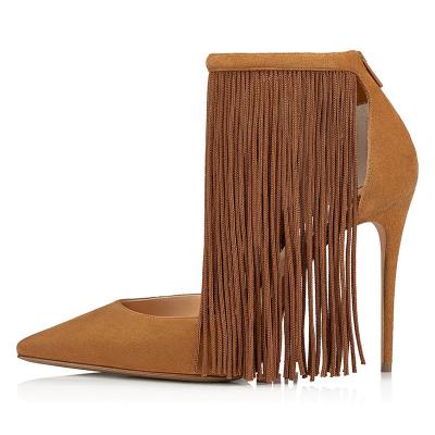 China Height Increasing Pointed Toe Long Fringe High Heel Women Ankle Boots Ladies Short Back Boots Zipper Big Size 46 for sale