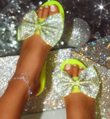 China Rhinestone Blingbling Bowtie Women Slippers Open Toe Diamond Sandals Slides Fashion Trend Flat Shoes for sale