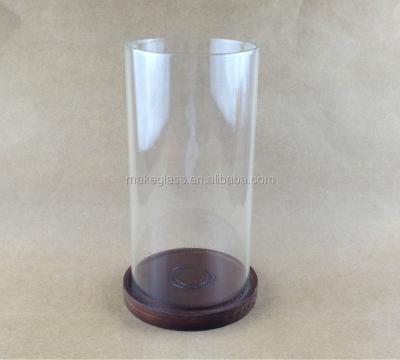 China HOLIDAY Clear Cylinder Glass Candle Holder with Borosilicate Glass Wooden Base Candle Holder for sale