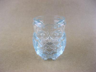 China eco-friendly owl glass candle holder, owl shape glass candle holder, owl candle holder for sale