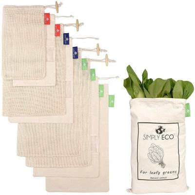 China Eco-Friendly Hot Sale Product Grocery Shopping Mesh Net Small Cotton Muslin Eco-Friendly Reusable Drawstring Bags for Vegetables and Fruits for sale