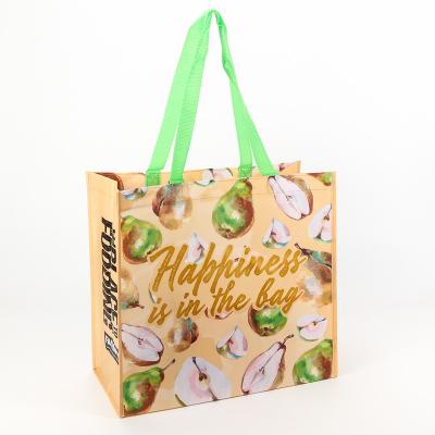 China Eco - Friendly High Capacity Fruit Letter Logo Custom Printing Laminated Non Woven Fabric Shopping Bag for sale