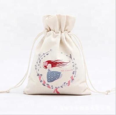 China High Quality Eco-friendly Custom Printed Canvas Cotton Muslin Small Drawstring Bag for sale