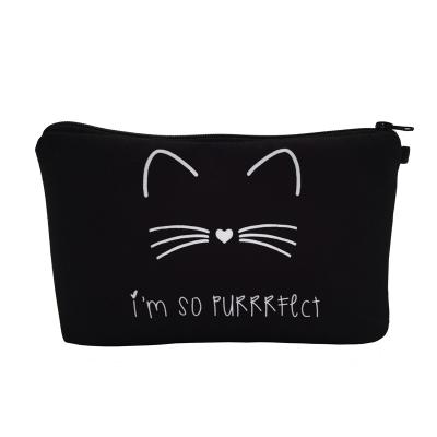 China Eco-Friendly Custom Logo Printed Black Cotton Canvas Cosmetic Bag Small Zip Make Up Cotton Pouch Bag for sale