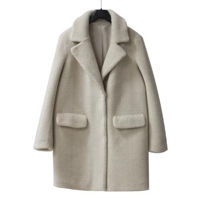 China Durable Faux Fur Double Sided Jacket For Women Warm Shepherd Coat And Sueded Coat White Beige Color JHL021 for sale