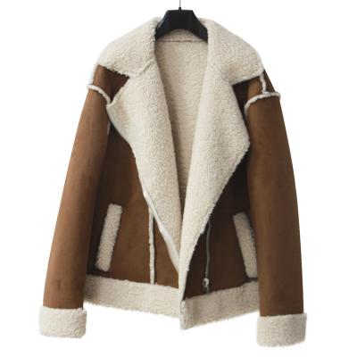 China Durable Faux Fur Double Sided Jacket For Women Warm Shepherd Coat And Sueded Camel Color JHS005 for sale