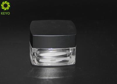 China Clear Glass Cosmetic Cream Storage Jars Square Shape With Black Plastic Cap for sale