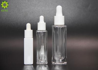 China 10ml 15ml 30ml Empty Cosmetic Square White Clear Frosted Glass Dropper Essential Oil Bottle for sale