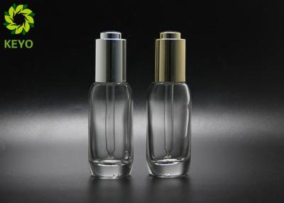 China 30ml Round Essential Oil Serum Clear Glass Dropper Bottle With Thick Bottom for sale