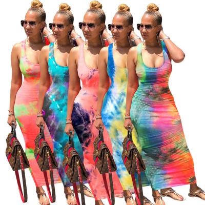 China Anti-wrinkle 2022 Summer Tie Dye Bodycon Midi Dress Plus Size Women Clothing Dresses Ladies Backless Lace Up Dress for sale