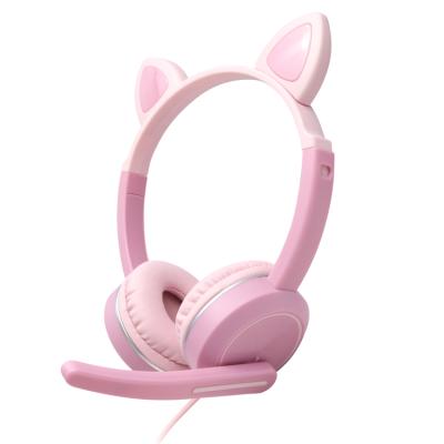 China Perfect Sound Pink Wired Cute Cat Ear Headphone AKZ-024 With Mic Headset PC/PS4 Gaming Earphone For Girls for sale