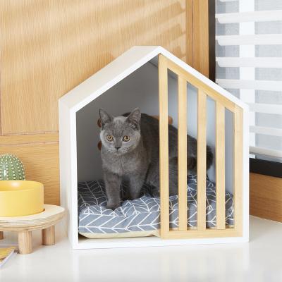 China Eco-friendly Indoor Wooden Cat Cage Household Summer Wooden Cat Dog Villa Four Seasons Removable and Washable Semi-Closed Available for sale