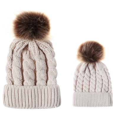 China breathable & Waterproof 2021 Women Cotton Beanie Hat Mommy And Me Wholesale Warm Winter Baby Knitted Hat for sale