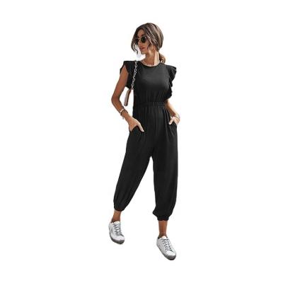 China New High Quality Anti-Static Design High Waist Wide Leg Overalls Ruffled Casual Overalls For Ladies for sale