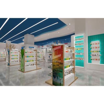 China Morden Pharmacy Furniture Environmental Friendly Display Rack Customized Store Medical Counter Designed Pharmacy Retail Store Interior Design for sale