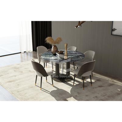 China (Other)Penbo Adjustable Luxury Natural Marble Dining Table Veneered Stainless Steel Metal Base Dining Table for sale