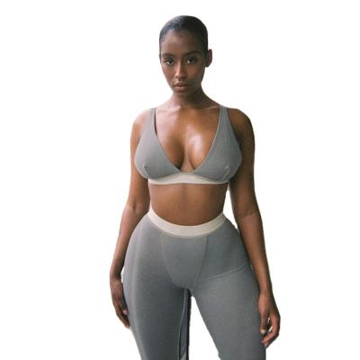 China Breathable Sporty Sleeveless Fitness Set Women Bra+biker Shorts Skinny Two Piece Set for sale