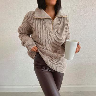 China Breathable Casual Loose Zipper Sweaters Women Fashion Twist Zipper Sweater Women Long Sleeve Pullover Elegant Sweaters Feminine Ladies for sale