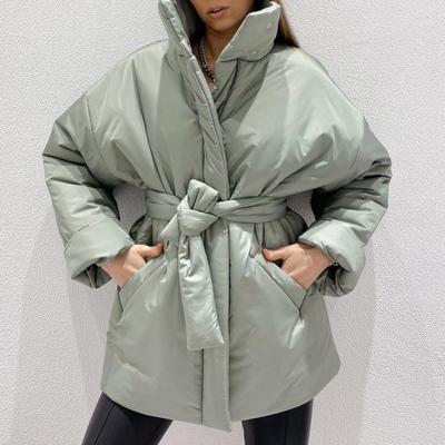 China Solid Waisted Women Parkas Cotton Solid Plain Jackets Feminine Ladies Gathered Parride for sale