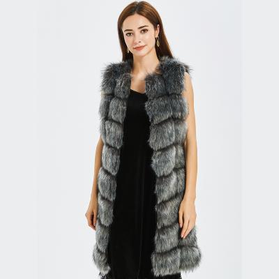 China Factory Ladies Winter Women Fox Warm Artificial Fur Vest Long Medium Faux Furs Invest for sale