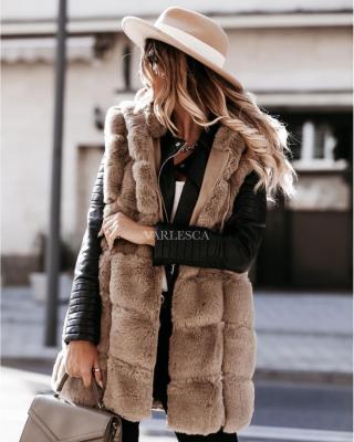 China Breathable Winter Faux Fur Vests Women Hooded Solid Sleeveless Loose Ladies Vests for sale