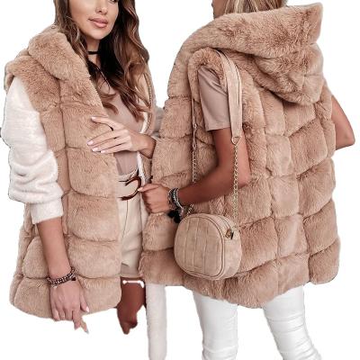 China Breathable Fashion Hooded Faux Fur Jackets Women's Elegant Loose Winter Solid Artificial Fur Coats Zipper Jackets Ladies for sale