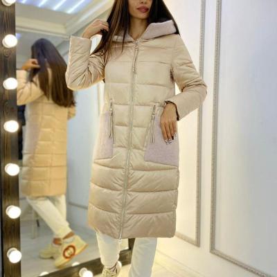 China Parkas Breathable Thin Hooded Women Stylish Winter Zipper Coated Long Patchwork Pockets Cotton Jackets Ladies Ladies for sale