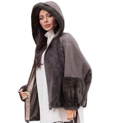 China Faux Fur Hooded Women Loose Fur Coats Elegant Fashion Patchwork Winter Knitted Jackets Women Zipper Coats Ladies for sale