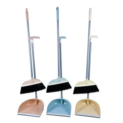 China Home Household Cleaning Windproof Plastic Material Long Handle Broom and Dustpan Set for sale