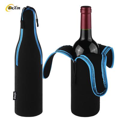 China Waterproof Custom black three zipper drink beer bottle outdoor carrier holder sleeve neoprene wine carrier tote bag bottle sleeve for sale