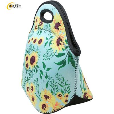 China Waterproof Wholesale Custom Neoprene Sublimation Lunch Bag Reusable Insulated Thermal Lunch Box Carry Case Handbags Tote for sale