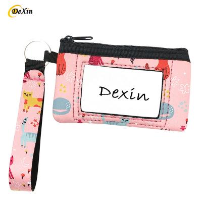 China High Quallity Printing Neoprene Credit Card Holder Sunflower Cow Tie Dye Rose Striped Leopard Cactus Wallet Bag Neoprene Wristlet Zipper Purse for sale