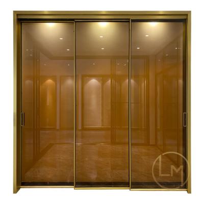 China Modern Design Easy Clean Hanging Rail Sliding Door Aluminum Colored Glass Door For Kitchen for sale