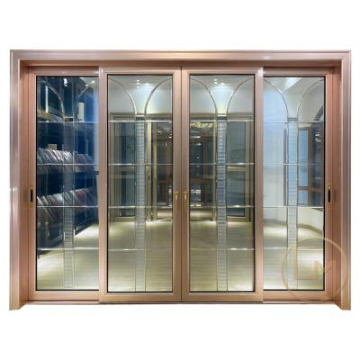 China Foshan Factory Hurricane Protection Door Modern Art Glass Sliding Door Champagne Color Door For Living Room for sale