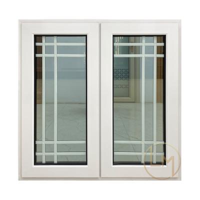 China 2021 Latest Design Double 5mm Tempered Glass White Aluminum Screen Window Magnetic Casement Window With Grill For House for sale