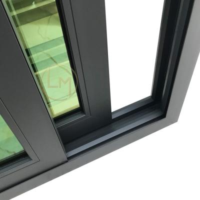 China Magnetic Aluminum Window Screen Ghanaian Style Waterproof Black Soundproof Green Reflective Glass Sliding Window For House for sale