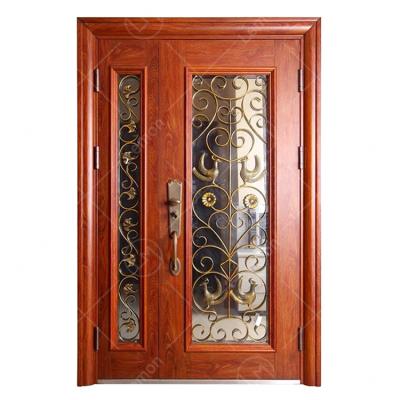 China Security Modern Design High Grain Exterior Door Wood Glass Door For Front Door for sale