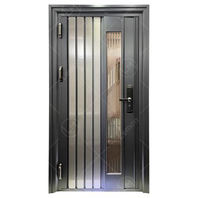 China New Design High Security Security Front Door 304 Stainless Steel Exterior Door With Small Glass Door For House for sale