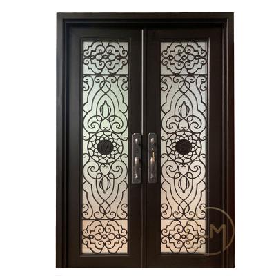 China High Security Australian Style Durable Wrought Iron Door Rust Free Front Door With 8mm Tempered Frost Glass For Exterior for sale