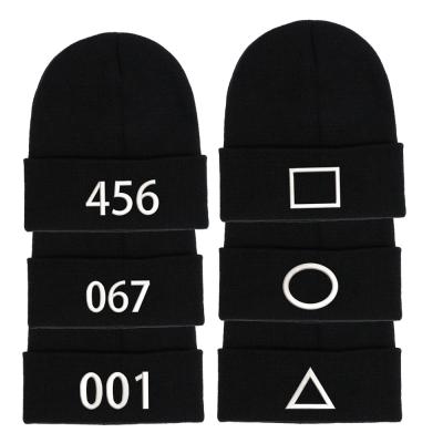 China Hot Sales COMMON Squid Game Hat Embroidery Knitted Hat Men Women Hip Hop Ear Caped Wool Outdoor Warm Hat for sale