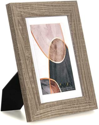 China 1 Pack Light Brown Wooden 5x7 Picture Frame Display Picture 4x6 With Mat Rustic Wooden Photo Frame for sale