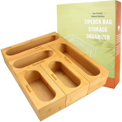 China Kitchen Food Ziplock Bag Storage Storage Bamboo Organizer for Drawer, 5 Piece Wooden Food Bag Ziplock Holders, Baggie Organizers for sale