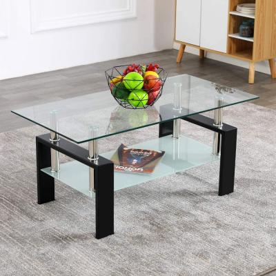 China (Other) adjustable arc shaped two tier tempered glass coffee table for sale