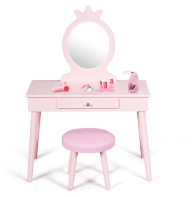 China Contemporary Princess Dressing Table with Sturdy Cushioned Stool Pine Leg Dressing Table with Cushioned Stool for sale