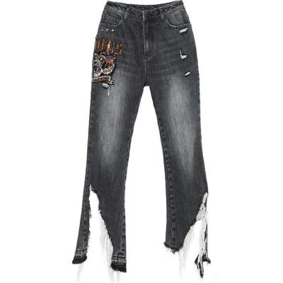 China Brand Breathable Luxury Hot Drill Light TCH Denim Rocket Slim Rough Irregular Ripped Jeans for sale