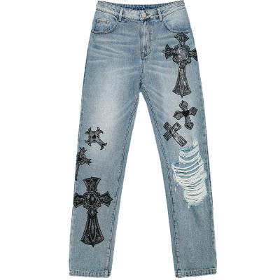 China QUICK DRY TCH Guaranteed Quality Appropriate Price Luxury Brand Hot Drill Loose Ripped Jeans Destroyed Jeans Ripped Skinny Jeans Men for sale