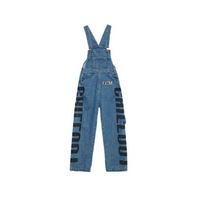 China Luxury Hot Drill Letter Brand TCH Light Anti-pilling Strap Loose Woman Pants Stretches Overalls Adjustable Jeans Pants Overalls for sale